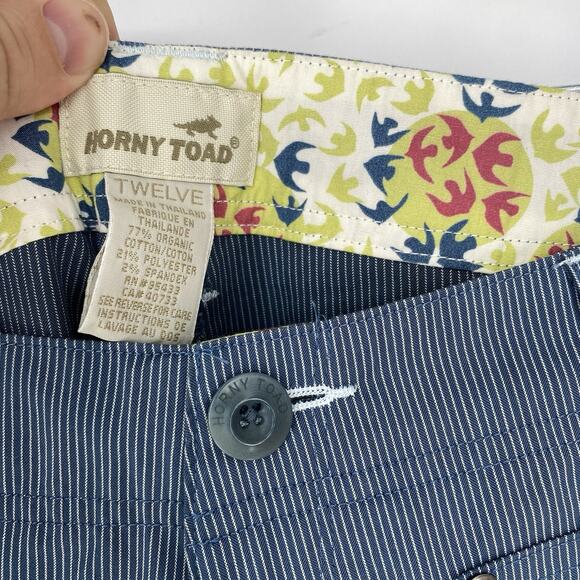 Horny Toad Blue Pin Stripe Flat Front Shorts Women's Size 12 - Picture 3 of 5